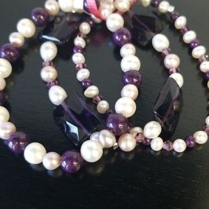 Stretch bracelets 3pc  Jade, Crystals and Pearls